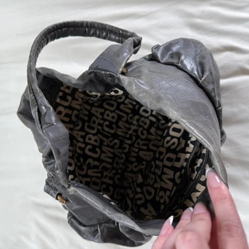 y2k marc‎ jacobs black croc embossed slouchy shoulder bag